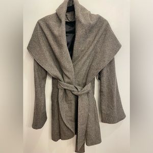 G.E.T. équipement. général. technique. Brown Tweed Wrap Coat, Size Medium